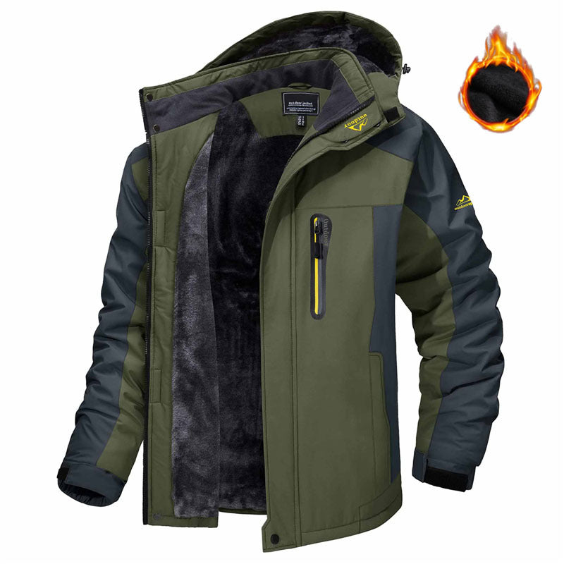 Winter Hooded Jacket Fashion Casual Warm Fleece Coat Windproof Rainproof Parka Windbreaker Men's Top