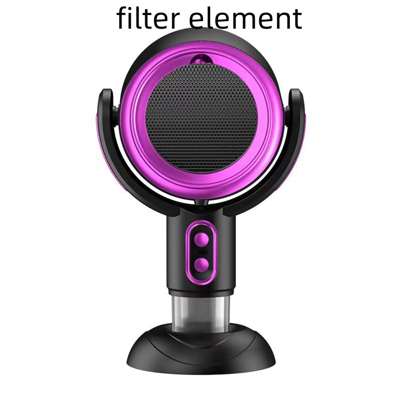 Black and purple microphone with filter element on a white background