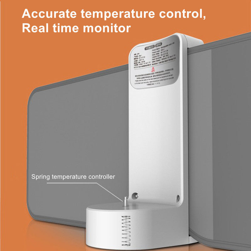 Temperature control device with text on an orange background