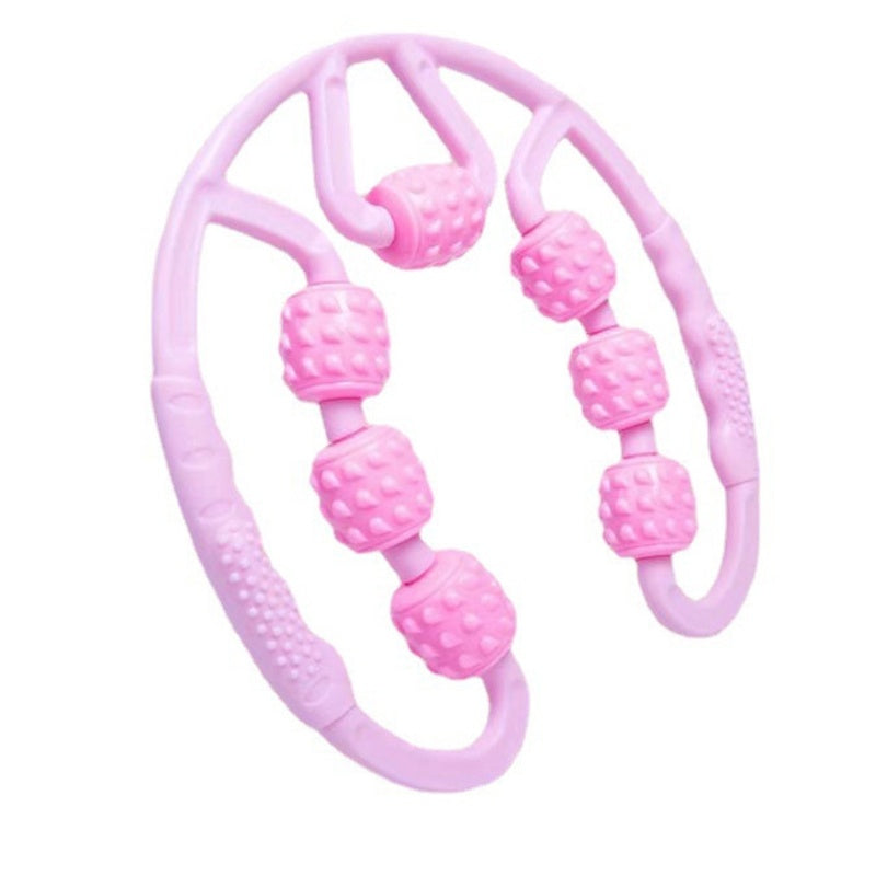 Pink silicone beaded neck massager on a white background