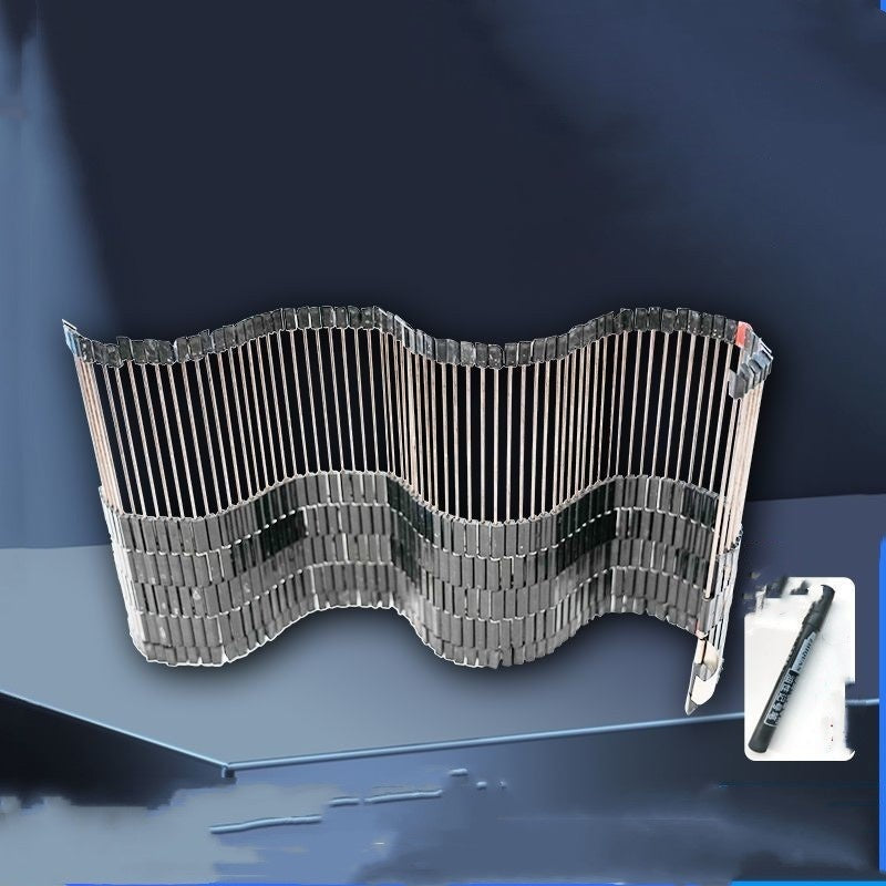 A set of carbon steel shape extractors with a wavy, irregular surface design, displayed on a blue background with a measuring tool for scale.