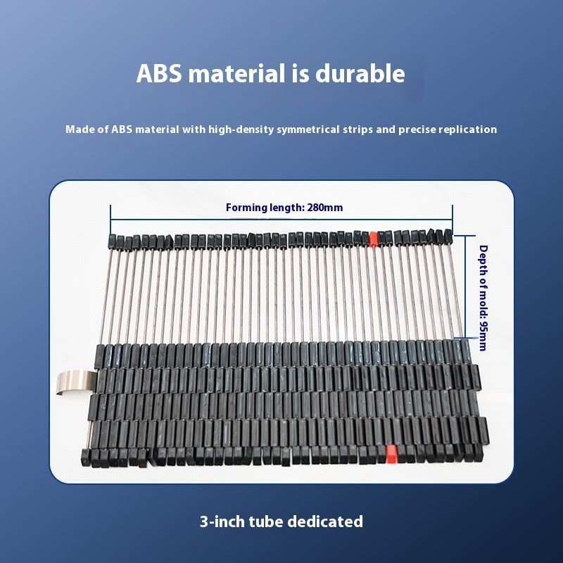 A set of carbon steel shape extractors with a wavy, irregular surface design, displayed on a blue background with a measuring tool for scale.
