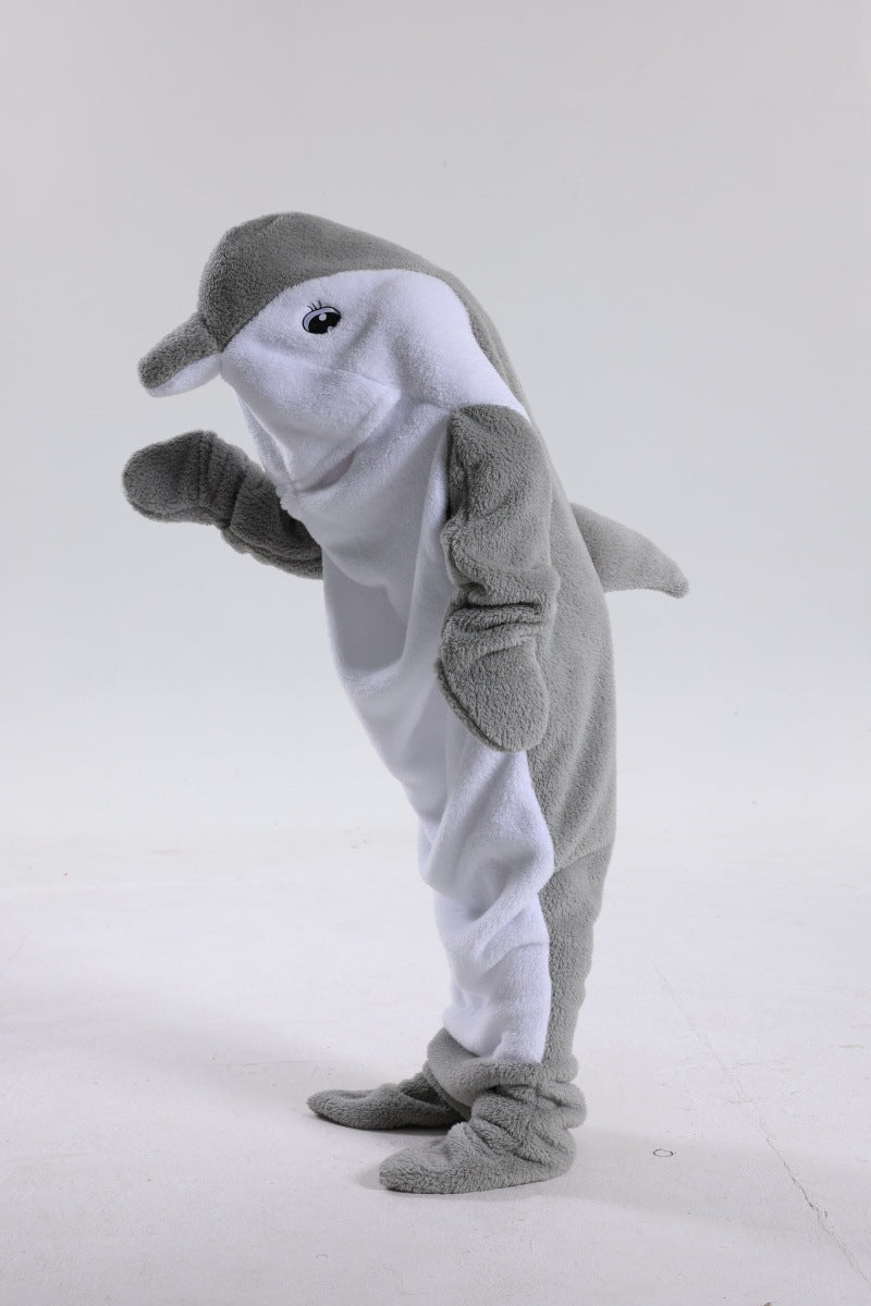 Gray dolphin costume on a white background