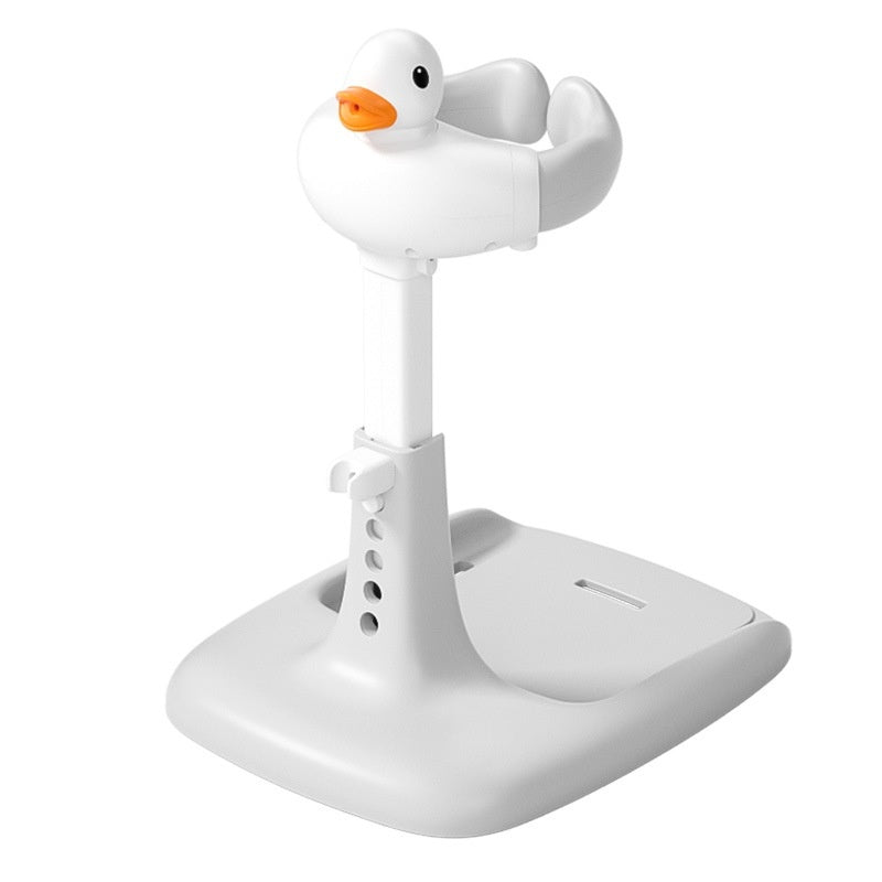 White duck-shaped stand with an orange beak on a white background