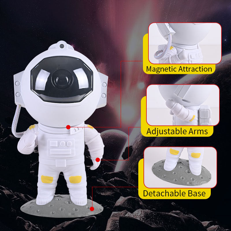 Toy astronaut figure with features highlighted on a dark space-themed background