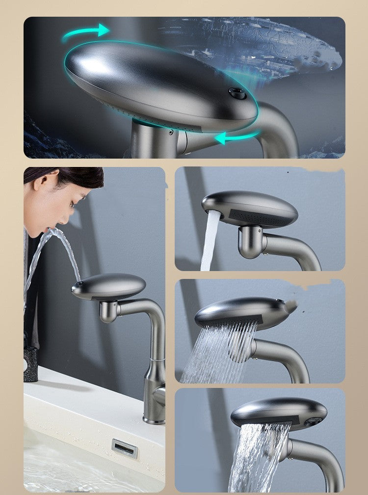 Collage of a shower head and faucet with water flowing, used for showering and washing hands.