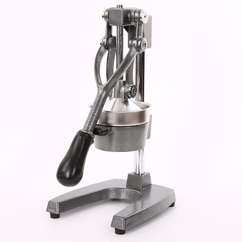 Manual juicer with a black handle on a white background