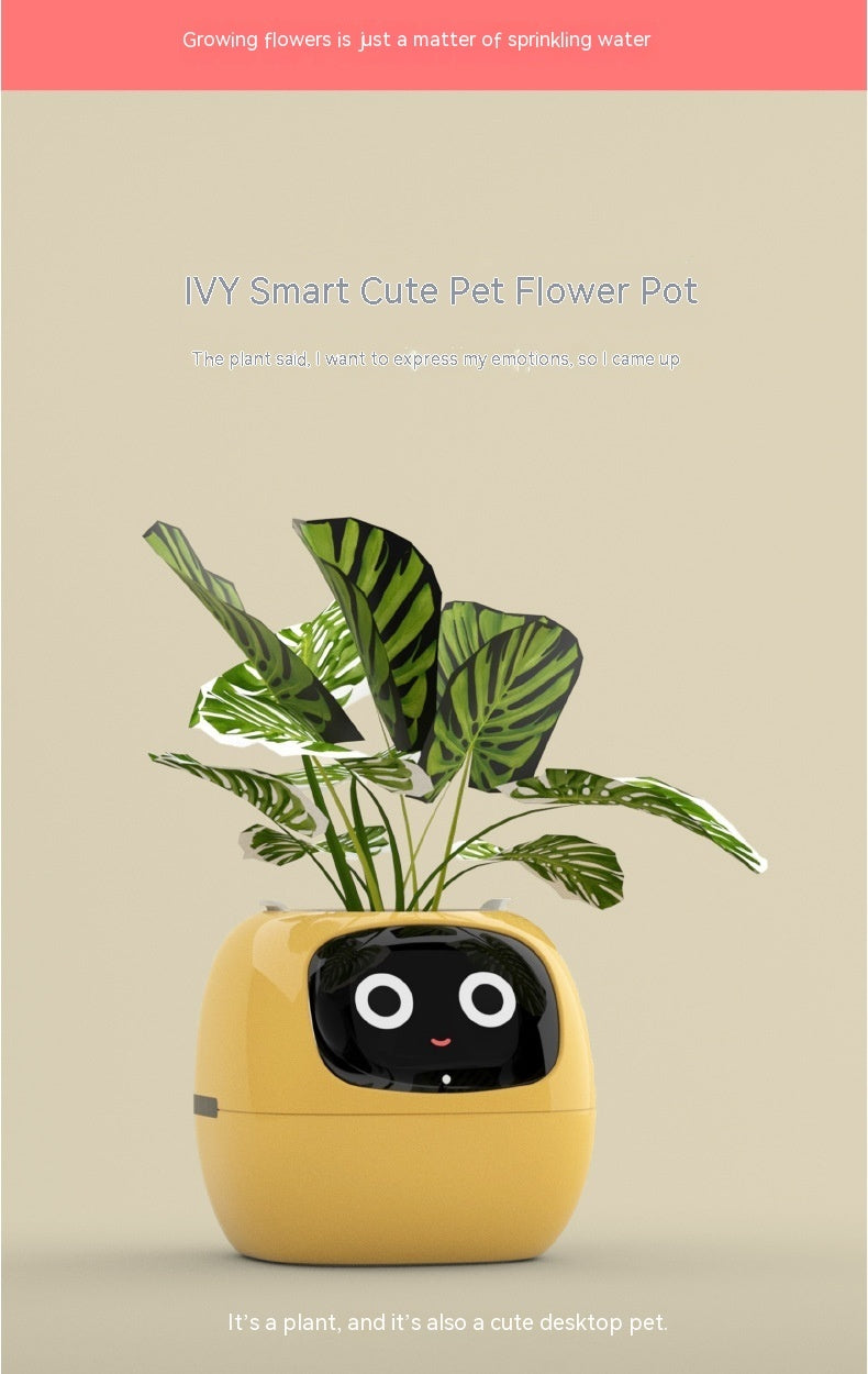 Smart pet flower pot with a plant on a beige background
