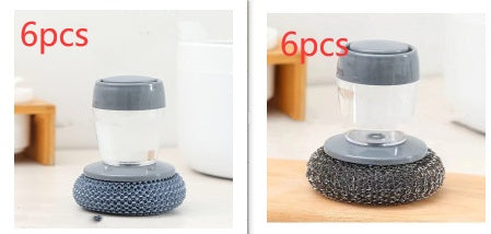 Two images of a scrubber with a gray top and textured base, labeled '6pcs'.