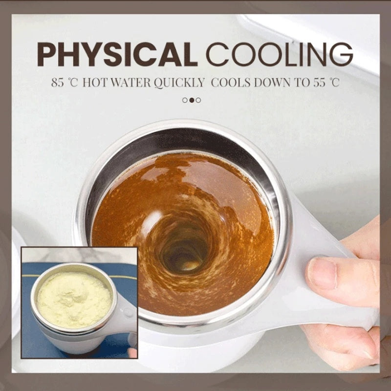 Product showing a cup with hot liquid and a small container of powder, with text about physical cooling.