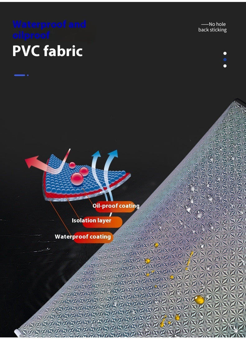 PVC fabric with waterproof and oil-proof coating features on a black background