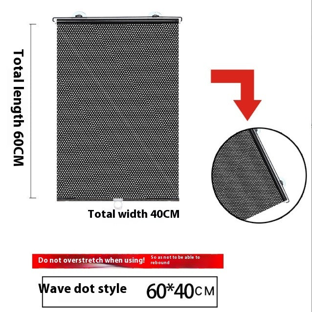 Black mesh screen with measurements and usage instructions on a white background