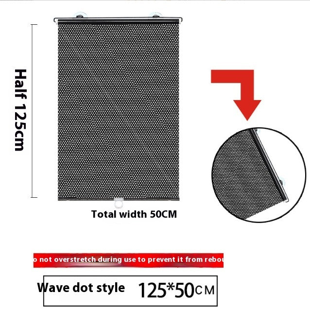 Black mesh screen with measurements and instructions on a white background