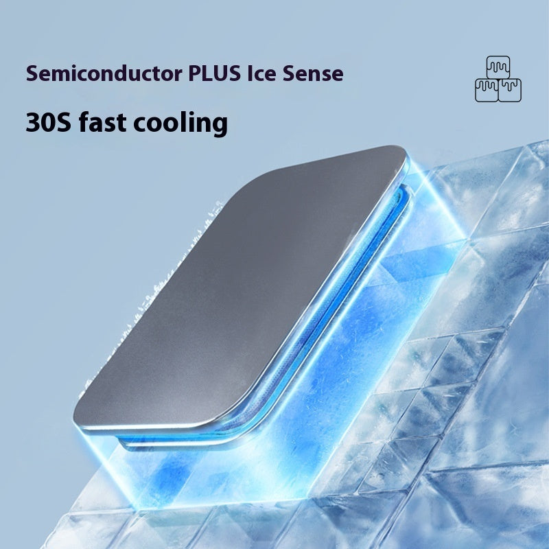 Semiconductor PLUS Ice Sense device on a block of ice with a blue background