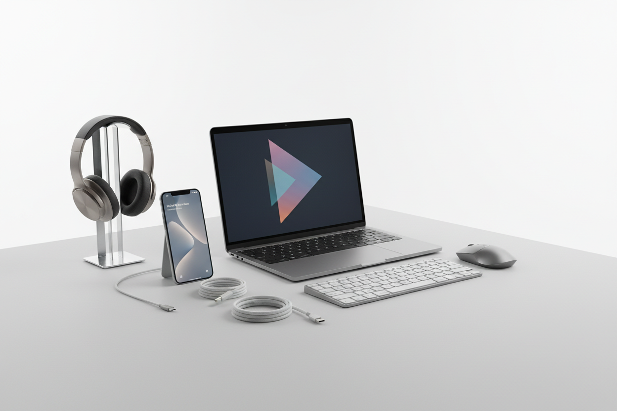 computer and accessories with light bg