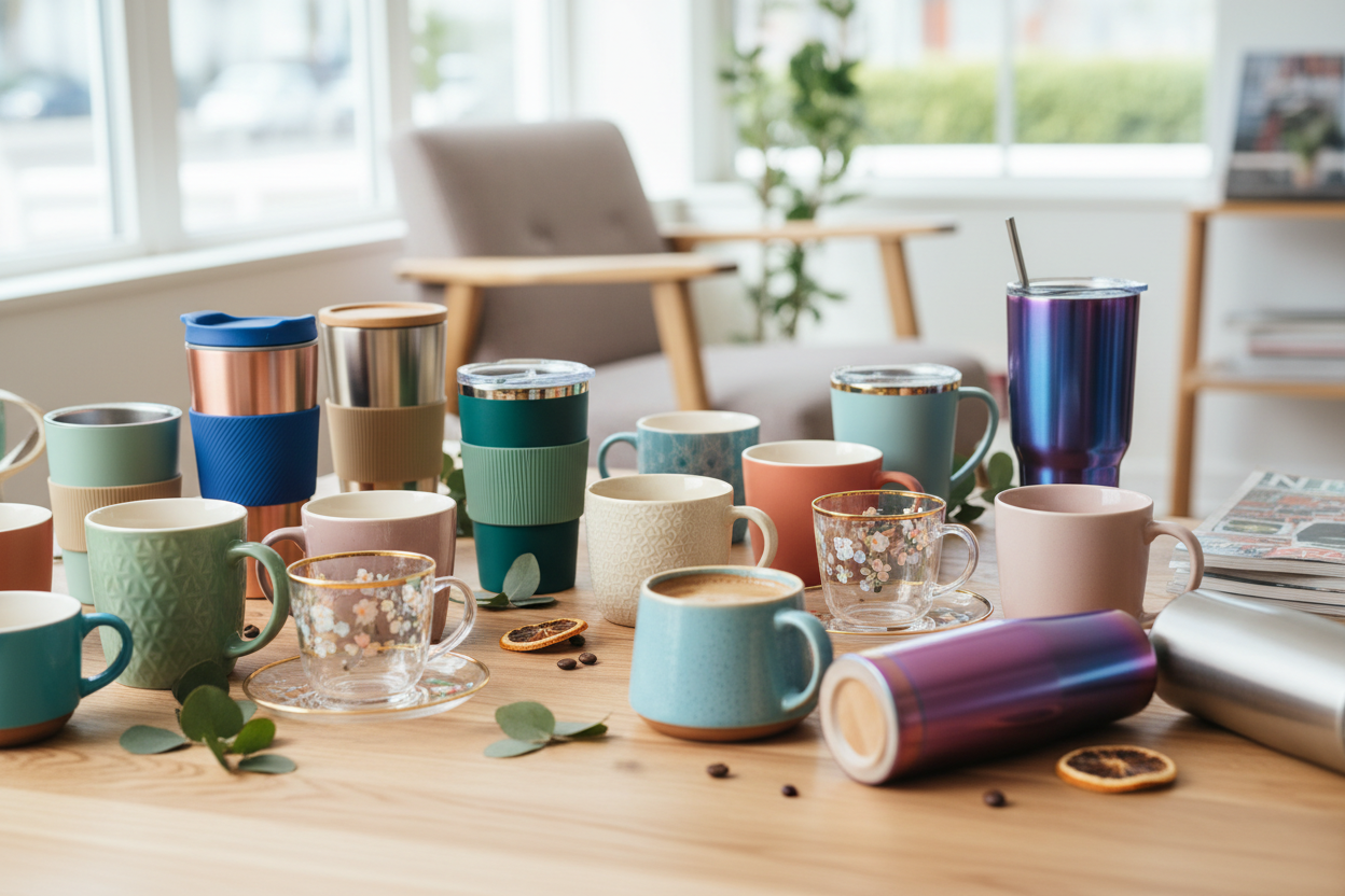 drinkware collection with cups,mugs tumblers imags