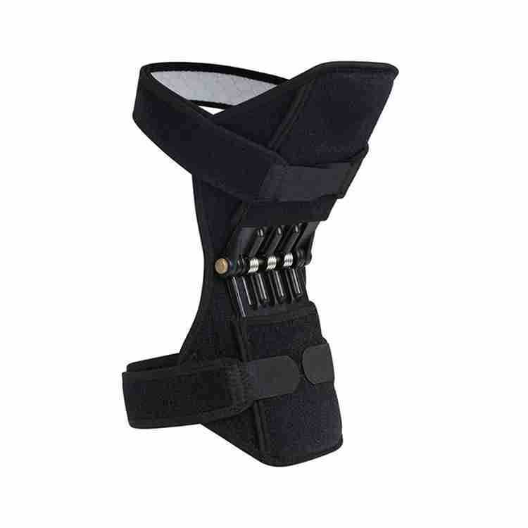 Black knee brace with straps on a white background